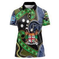 South Sea Islanders And Fiji Women Polo Shirt Fijian Coat Of Arms And Southern Cross DT05 Female Black - Polynesian Pride