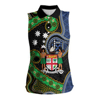 South Sea Islanders And Fiji Women Sleeveless Polo Shirt Fijian Coat Of Arms And Southern Cross DT05 Female Black - Polynesian Pride