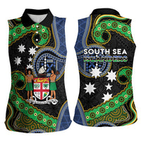 South Sea Islanders And Fiji Women Sleeveless Polo Shirt Fijian Coat Of Arms And Southern Cross DT05 - Polynesian Pride
