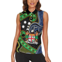 South Sea Islanders And Fiji Women Sleeveless Polo Shirt Fijian Coat Of Arms And Southern Cross DT05 - Polynesian Pride
