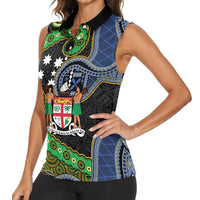 South Sea Islanders And Fiji Women Sleeveless Polo Shirt Fijian Coat Of Arms And Southern Cross DT05 - Polynesian Pride
