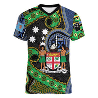 South Sea Islanders And Fiji Women V-Neck T-Shirt Fijian Coat Of Arms And Southern Cross DT05 Female Black - Polynesian Pride