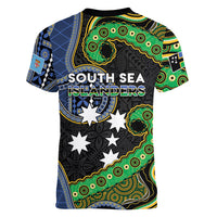 South Sea Islanders And Fiji Women V-Neck T-Shirt Fijian Coat Of Arms And Southern Cross DT05 - Polynesian Pride