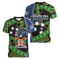 South Sea Islanders And Fiji Women V-Neck T-Shirt Fijian Coat Of Arms And Southern Cross DT05 - Polynesian Pride