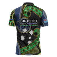 South Sea Islanders And Fiji Zipper Polo Shirt Fijian Coat Of Arms And Southern Cross DT05 - Polynesian Pride