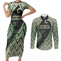 Custom Aotearoa Atua Papatuanuku Couples Matching Short Sleeve Bodycon Dress and Long Sleeve Button Shirt Earth Mother Father Koru Patterns
