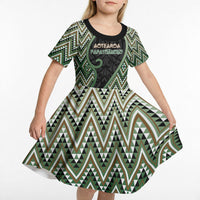 Custom Aotearoa Atua Papatuanuku Kid Short Sleeve Dress Earth Mother Father Koru Patterns