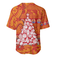 French Polynesia Christmas Baseball Jersey Seashell Xmas Tree Tribal Waves - Polynesian Pride