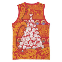 French Polynesia Christmas Basketball Jersey Seashell Xmas Tree Tribal Waves DT05 - Polynesian Pride