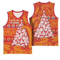 French Polynesia Christmas Basketball Jersey Seashell Xmas Tree Tribal Waves DT05 - Polynesian Pride