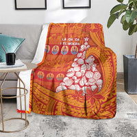 French Polynesia Christmas Blanket Seashell Xmas Tree Tribal Waves - Polynesian Pride