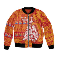 French Polynesia Christmas Bomber Jacket Seashell Xmas Tree Tribal Waves DT05 Unisex Orange - Polynesian Pride