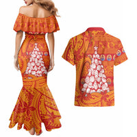 French Polynesia Christmas Couples Matching Mermaid Dress and Hawaiian Shirt Seashell Xmas Tree Tribal Waves DT05 - Polynesian Pride