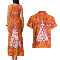 French Polynesia Christmas Couples Matching Tank Maxi Dress and Hawaiian Shirt Seashell Xmas Tree Tribal Waves DT05 - Polynesian Pride