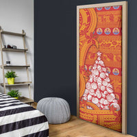 French Polynesia Christmas Door Cover Seashell Xmas Tree Tribal Waves - Polynesian Pride