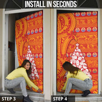 French Polynesia Christmas Door Cover Seashell Xmas Tree Tribal Waves - Polynesian Pride