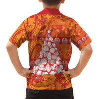 French Polynesia Christmas Family Matching Short Sleeve Bodycon Dress and Hawaiian Shirt Seashell Xmas Tree Tribal Waves - Polynesian Pride