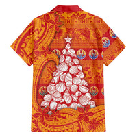 French Polynesia Christmas Family Matching Short Sleeve Bodycon Dress and Hawaiian Shirt Seashell Xmas Tree Tribal Waves - Polynesian Pride