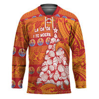 French Polynesia Christmas Hockey Jersey Seashell Xmas Tree Tribal Waves - Polynesian Pride