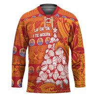 French Polynesia Christmas Hockey Jersey Seashell Xmas Tree Tribal Waves DT05 Unisex Orange - Polynesian Pride