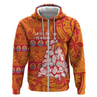 French Polynesia Christmas Hoodie Seashell Xmas Tree Tribal Waves DT05 Zip Hoodie Orange - Polynesian Pride