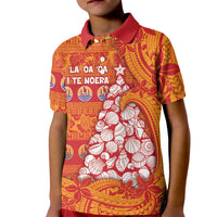 French Polynesia Christmas Kid Polo Shirt Seashell Xmas Tree Tribal Waves DT05 Kid Orange - Polynesian Pride