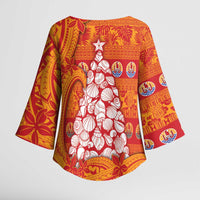 French Polynesia Christmas Kimono Sleeve Blouse Seashell Xmas Tree Tribal Waves DT05 - Polynesian Pride