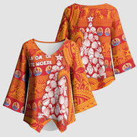 French Polynesia Christmas Kimono Sleeve Blouse Seashell Xmas Tree Tribal Waves DT05 - Polynesian Pride