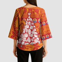 French Polynesia Christmas Kimono Sleeve Blouse Seashell Xmas Tree Tribal Waves DT05 - Polynesian Pride