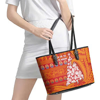 French Polynesia Christmas Leather Tote Bag Seashell Xmas Tree Tribal Waves DT05 - Polynesian Pride