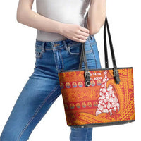 French Polynesia Christmas Leather Tote Bag Seashell Xmas Tree Tribal Waves DT05 - Polynesian Pride