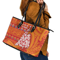 French Polynesia Christmas Leather Tote Bag Seashell Xmas Tree Tribal Waves DT05 - Polynesian Pride