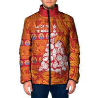 French Polynesia Christmas Padded Jacket Seashell Xmas Tree Tribal Waves DT05 Men Orange - Polynesian Pride