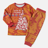 French Polynesia Christmas Pajama Set Seashell Xmas Tree Tribal Waves DT05 Men Orange - Polynesian Pride