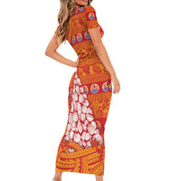 French Polynesia Christmas Short Sleeve Bodycon Dress Seashell Xmas Tree Tribal Waves DT05 - Polynesian Pride
