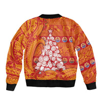 French Polynesia Christmas Sleeve Zip Bomber Jacket Seashell Xmas Tree Tribal Waves DT05 - Polynesian Pride