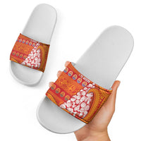 French Polynesia Christmas Slide Sandals Seashell Xmas Tree Tribal Waves - Polynesian Pride