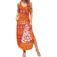 French Polynesia Christmas Summer Maxi Dress Seashell Xmas Tree Tribal Waves DT05 Women Orange - Polynesian Pride
