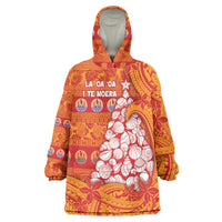 French Polynesia Christmas Wearable Blanket Hoodie Seashell Xmas Tree Tribal Waves DT05 One Size Orange - Polynesian Pride