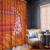 French Polynesia Christmas Window Curtain Seashell Xmas Tree Tribal Waves - Polynesian Pride