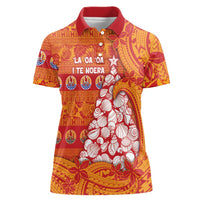 French Polynesia Christmas Women Polo Shirt Seashell Xmas Tree Tribal Waves DT05 Female Orange - Polynesian Pride