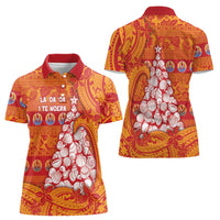 French Polynesia Christmas Women Polo Shirt Seashell Xmas Tree Tribal Waves DT05 - Polynesian Pride
