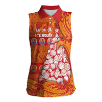 French Polynesia Christmas Women Sleeveless Polo Shirt Seashell Xmas Tree Tribal Waves DT05 Female Orange - Polynesian Pride