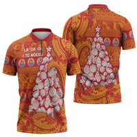 French Polynesia Christmas Zipper Polo Shirt Seashell Xmas Tree Tribal Waves DT05 - Polynesian Pride