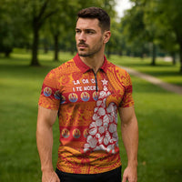 French Polynesia Christmas Zipper Polo Shirt Seashell Xmas Tree Tribal Waves DT05 - Polynesian Pride