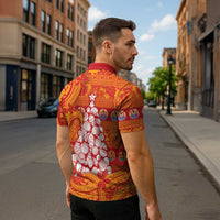 French Polynesia Christmas Zipper Polo Shirt Seashell Xmas Tree Tribal Waves DT05 - Polynesian Pride