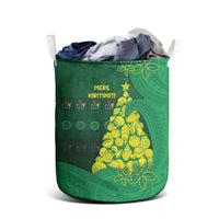 Cook Islands Christmas Laundry Basket Seashell Xmas Tree Tribal Waves - Polynesian Pride
