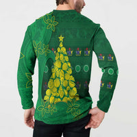 Cook Islands Christmas Button Sweatshirt Seashell Xmas Tree Tribal Waves - Polynesian Pride