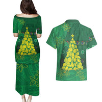 Cook Islands Christmas Couples Matching Puletasi and Hawaiian Shirt Seashell Xmas Tree Tribal Waves DT05 - Polynesian Pride