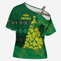 Cook Islands Christmas Cross Shoulder Shirt Seashell Xmas Tree Tribal Waves DT05 Female Green - Polynesian Pride